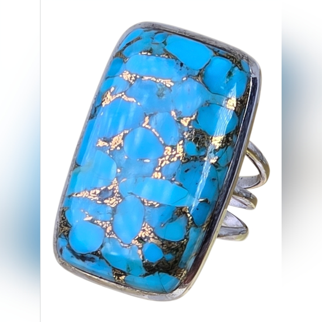 925 Sterling Silver Ring Sz 9 With Natural Mohave Turquoise 1.8x2.8cm Gem
